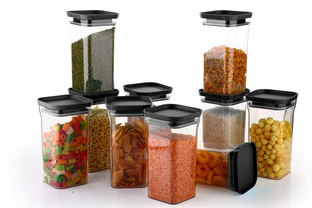 MOXSTAR Unbreakable Air Tight Kitchen Storage Container for Rice,Dal,Atta,Flour,Cereals,Snacks Kit Kat Container (1100MLBlack, 6